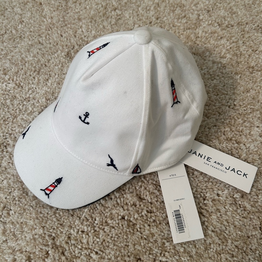 Janie and Jack White Nautical Embroidered Cap